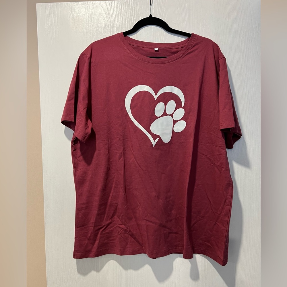 Wine Red Paw Print Heart Crewneck T-shirt (fits small)
